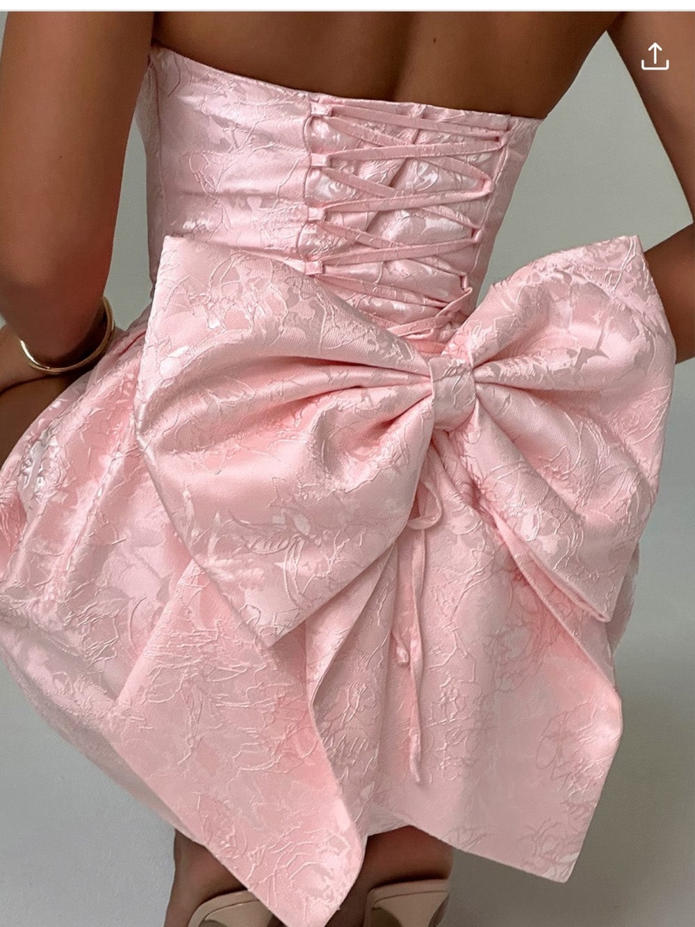 ELENORA MINI DRESS - BLUSH Pink Floral Jacquard Party Dress with Bow - Picture 9 of 9